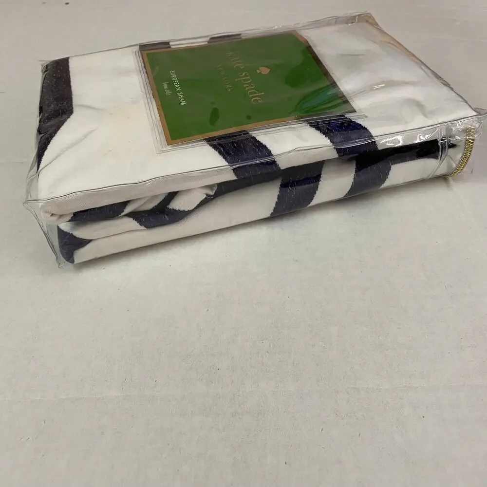 Kate Spade Bow Tile European Sham White Navy Blue Cotton Pillow Cover Single NIP